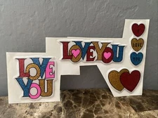 Vintage 1980s Puffy Glitter Stickers Valentines Day I Love You Hearts