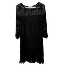 Charlotte Russe Lace Crochet Dress size S Black Bell Sleeve Lined Mesh