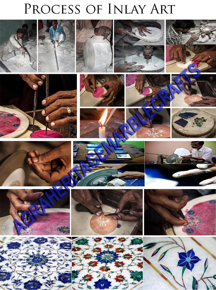 10"x14" Marble Coffee Table Top Marquetry Lapis Inlay Gemstone Mosaic Deco H1688 - Image 2 of 4