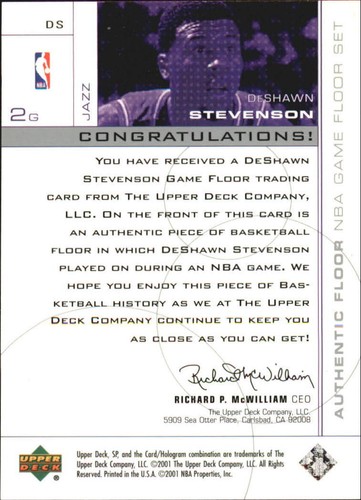 B4379- 2000-01 SP Game Floor Authentic floor #DS DeShawn Stevenson - NM-MT - Picture 2 of 2