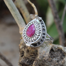 Silver Plated Rings For Women  Girl With Natural Ruby Gemstone P154