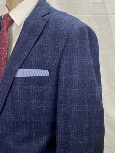 BLAZER CREMIEUX COLLECTION TAGLIA L BLU NAVY PLAID TOPPE GOMITO POLSINI CHIRURGO LANA - Foto 9 di 22