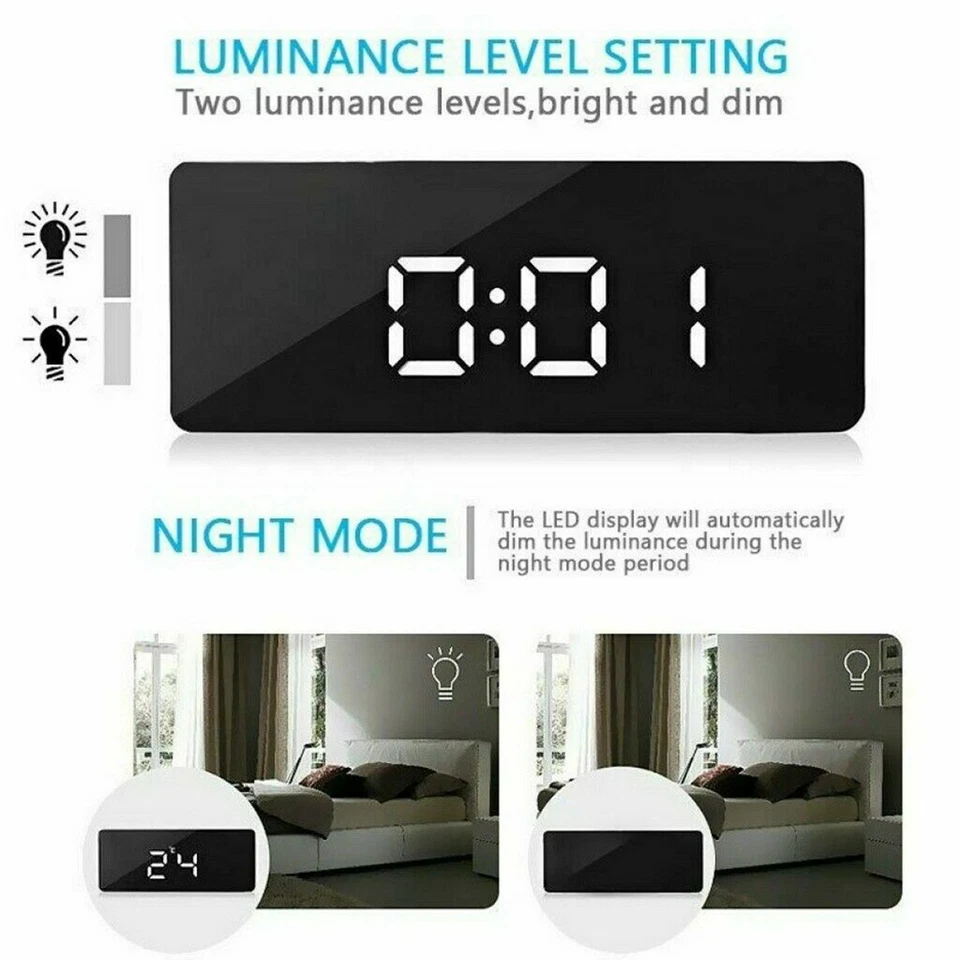 Digital Alarmwecker LED Wecker Funk Uhr Kalender Schlummerfunktion USB Tischuhr - Bild 3 von 4