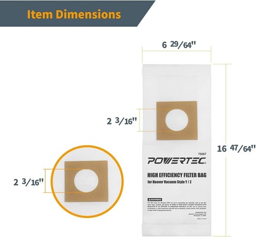 Powertec 75057-P2 Hocheffizienter Filterbeutel für Staubsauger Stle Y/Z, 20 Stück - Bild 2 von 7
