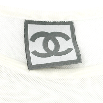 CHANEL Sport Vintage 06C Big CC Logo Mesh T-shirt Top White Gray