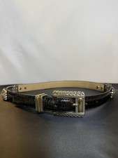 VTG 90s Brighton Womens Black Croc Embossed Leather Belt 2-tone Hardware 27-31"