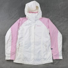 Columbia Interchange Jacket Youth 14/16 White Pink Hooded Omni-Tech Waterproof