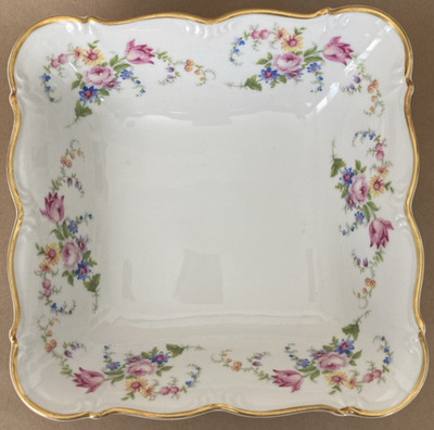 Edelstein Margareta SQUARE VEGETABLE BOWL Flowers Gold Gilding Germany Bavaria
