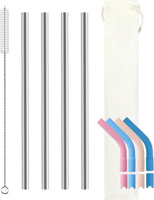 Pure Titanium Reusable Straws with Silicone Tips,Travel Case & Cleaning Brush,Bp