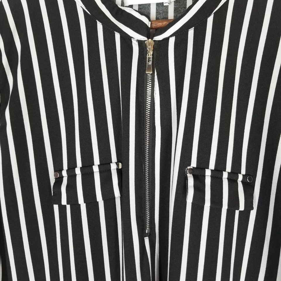 NINEDAILY Mujer 2XL BLUSA JERSY A RAYAS BLANCO Y NEGRO CREMALLERA FRONTAL MANGAS 3/4 Foto 3 de 4