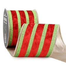 DINDOSAL Red Velvet Wired Ribbon 4 Inch x 10 Yards, Crushed Velvet Ribbon wit...