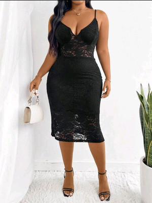 Plus Size Große Größen Minikleid Mini Kleid Spitze Figurbetont Camisole 44-54