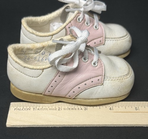 Vintage Toddler Time Pink & White Baby Saddle Shoes Size 3M Made In USA - Picture 5 of 12