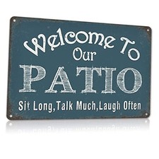 Welcome to Our Patio Sign Backyard Accessories Decor Outdoor, Vintage Aluminum