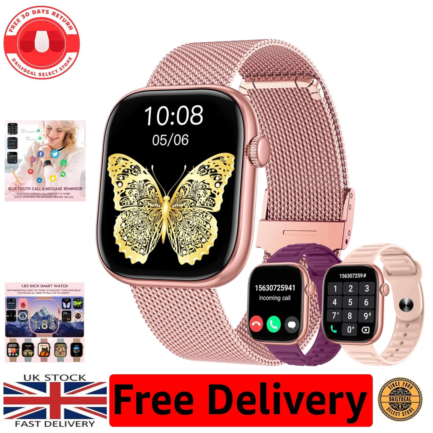 Waterproof Smart Watch for Women with Heart Rate & Blood Oxygen Monitor