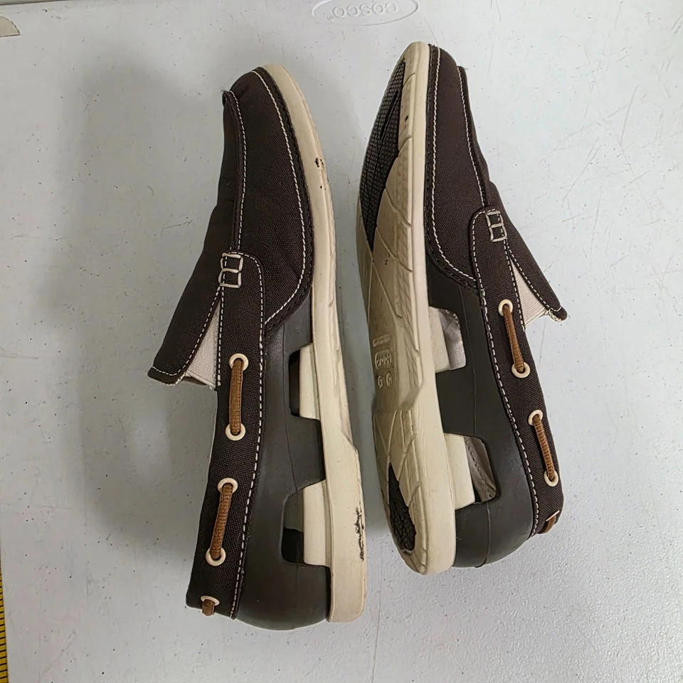 Crocs Hombres Zapatos de Barco Talla 10 Línea de Playa Lona Marrón Mocasines Sin Cordones Ligeros Foto 4 de 4