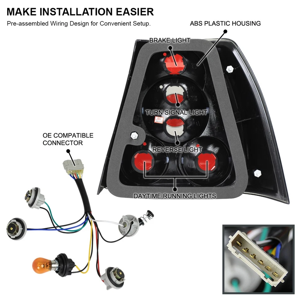 Black/Smoke Fits 1999-2004 VW Volkswagen Jetta Bora Tail Lights Brake Lamps L+R - Изображение 4 из 4