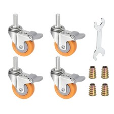 4Pcs 2 Inch Swivel Caster with Brake M10x25 Stem Threaded Wheels Total 185 Lbs