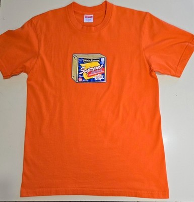 SUPREME Orange Pre-shrunk Cotton T-Shirt World Famous Cheese Sz Small