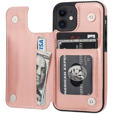 OT ONETOP PU Leather Wallet Case 5.4 in for iPhone 12 Mini Rose Gold