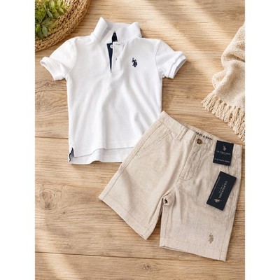 U.S. Polo Assn. Boys Outfit XS White Polo & NWT Flat Front Shorts Size 7