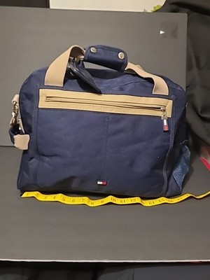 Vtg Tommy Hilfiger  Duffle Gym Overnight Bag Navy/tan Flag W Strap EUC!!