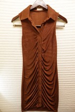 Jolie & Joy Ruched Long Shirt Dress Cognac Size M Y2K Collared Buttons Style