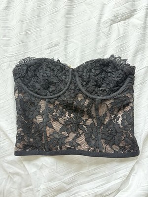 Express Black Lace Corset Bustier Top Zip Back Floral Semi-Sheer Size 2