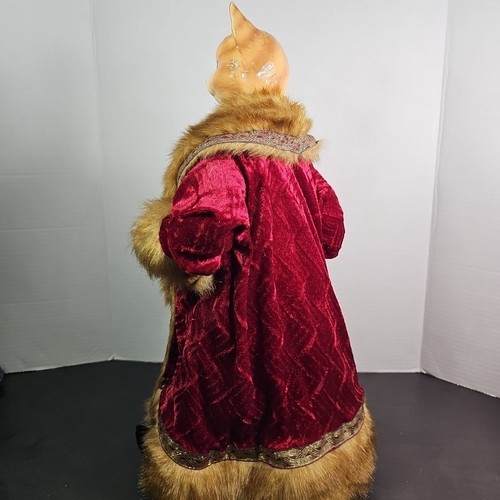 Bambola testa di gatto ceramica 18 pollici vintage vestaglia velluto con bordo pelliccia rinascimentale leggi - Foto 6 di 12