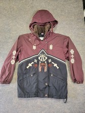Bogner Vtg Embroidered Maroon Black Hooded Southwest Zip Ski Jacket SZ 6
