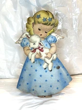 Vtg Die-Cut Stand Up NORCROSS Card Decoration Xmas Angel Holding Lamb 11.5" HTF