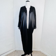 Vtg California Dynasty sz Large Black Kimono Long Robe Satin Embellished Sheer