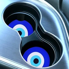 Car Cup Coaster, 2 Pack Blue Evil Eye Cupholder Universal Non-Slip Cup Holder