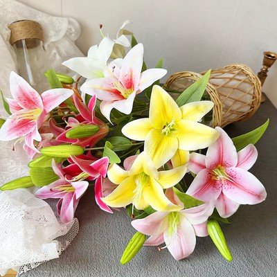 78cm Lilienzweig Kunstblumen zwei Blumen eine Knospe Bündel Lilie Deko Neu