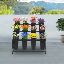 3-layer Metal Flower Display Stand Plant Stand With Wheels Flower Display Rack