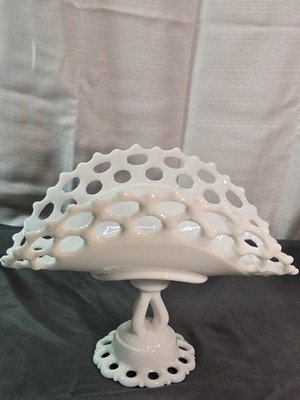Milk Glass Doric Lace Pedestal Banana Stand Fruit Bowl Westmoreland Vintage 