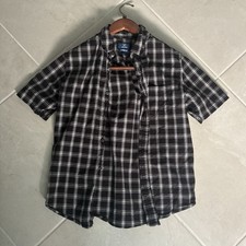 George Men's Classic Fit Plaid Short Sleeve Button-Up Shirt Black S 34-36