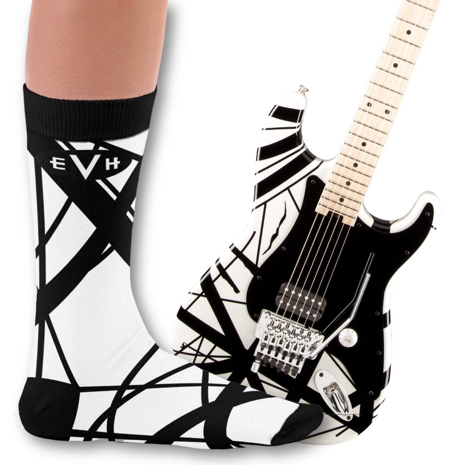 Eddie Van Halen Striped White & Black Socks Male US 8-12
