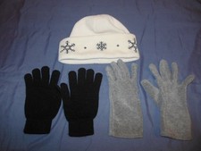 Ladies Winter Accessories Fleece Beanie Hat 2 Pair of Gloves