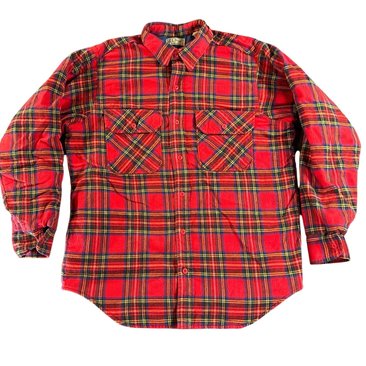 Vintage L.L. Bean Flannel Shirt Jacket Mens XL Red Tartan Plaid Quilted Lined