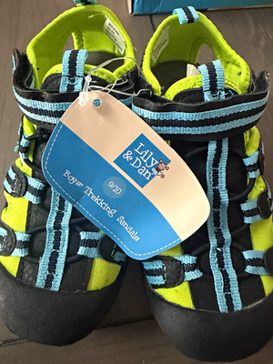 Lily & Dan Boys Trekking Sandals 9/10 Black Blue Green Hook & Loop Closed Toe