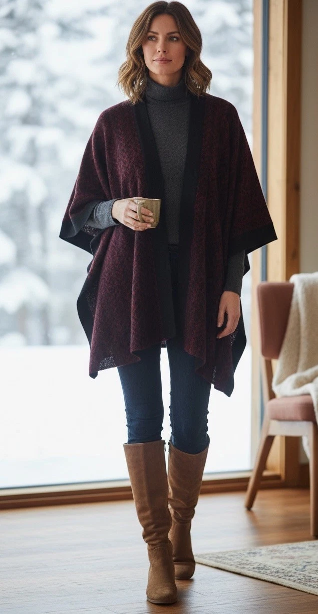 $130 WHITE HOUSE BLACK MARKET WOMEN'S RUANA SHAWL WRAP SIZE M/L BLACK/LUSCIOUS