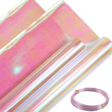 39 x 138 Inch Iridescent Cellophane Wrap for Gift Baskets and 32.8 Feet Pink 