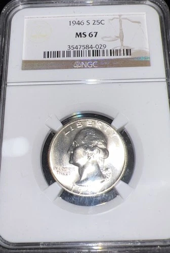1946-S Washington Quarter MS 67 NGC 90% Silver 25c Snow White !!!