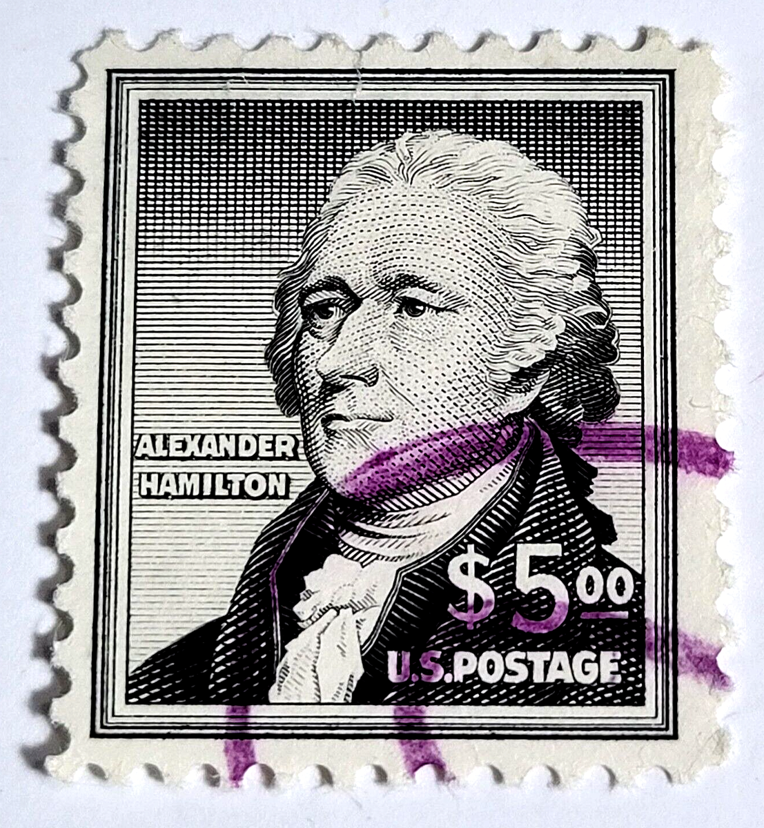 PURPLE MUTED CANCEL STAMP SCOTT #1053 $5 DOLLAR ALEXANDER