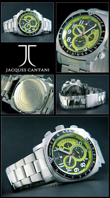 Jacques Cantani Retrograde Chronograph Mens Watch Stainless Neon Black JC-1030