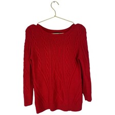 Ann Taylor Womans Red Cable Knit Crew Neck Sweater Wool Blend Size: XS 118