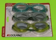 3 Pack Dolfino Swimming Goggle Youth 6+ UV Protection Latex Free USA Kids Goggle