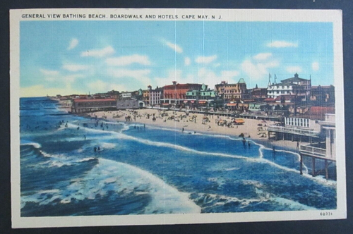 Bathing Beach Boardwalk & Hotels Cape May NJ Posted Linen Postcard