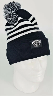 Jack Daniels Whiskey Pudel Bommel Mütze OneSize Warm Festival Streifen (7443-1)